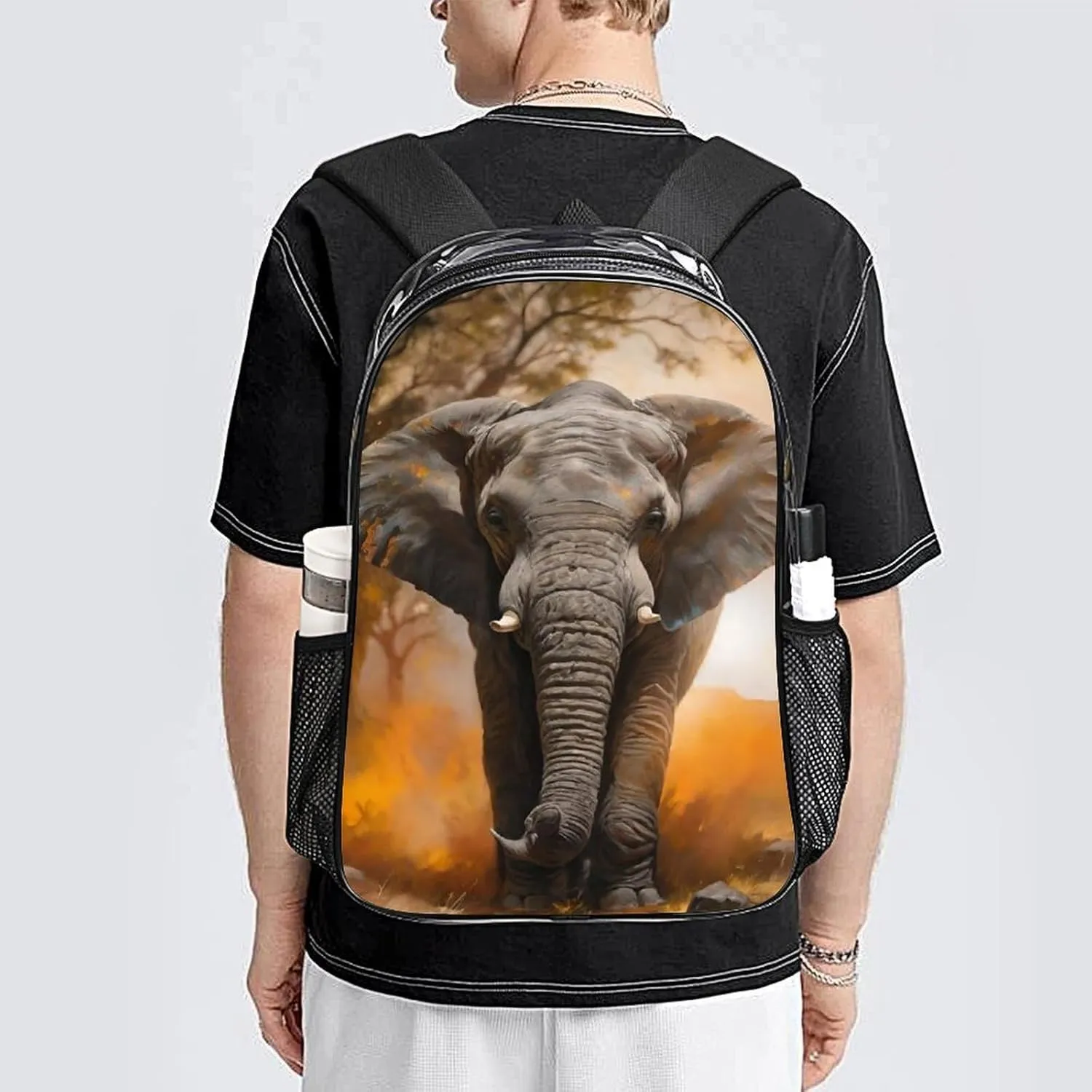 African Elephant Rucksack Transparent Anti-Theft Multipurpose Carry On Bag Large Capacity Travel and Sport Backpack Rucksack With Smooth Zippers