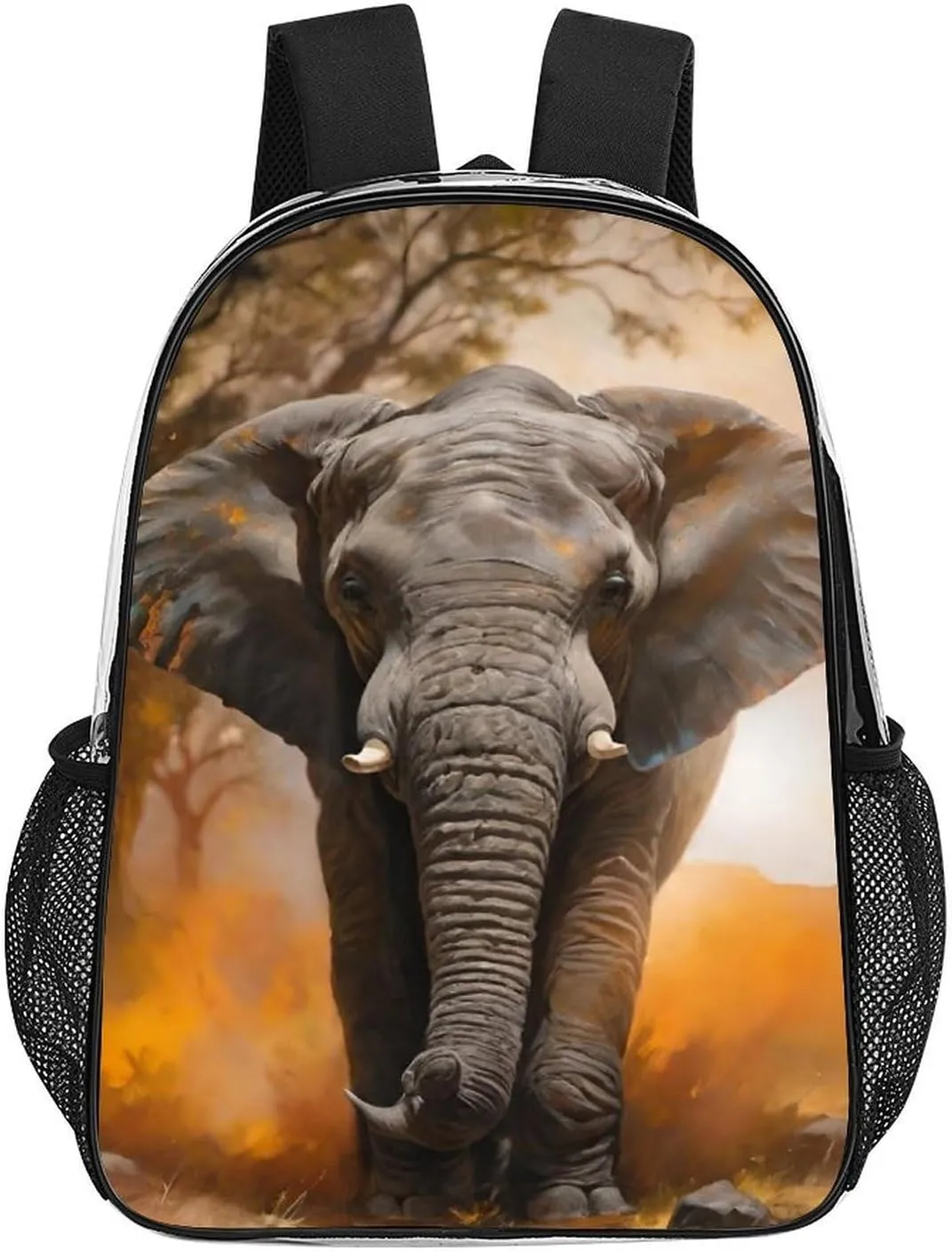 African Elephant Rucksack Transparent Anti-Theft Multipurpose Carry On Bag Large Capacity Travel and Sport Backpack Rucksack With Smooth Zippers