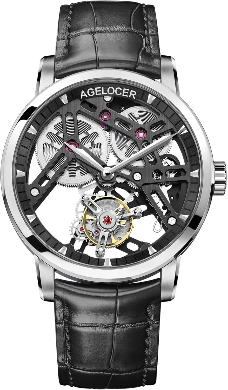 AGELOCER Manual Mechanical Watch, Skeleton Tourbillon Wrist Watches with Mechanical Movement and Skeleton Dial Luxury Dress Watch