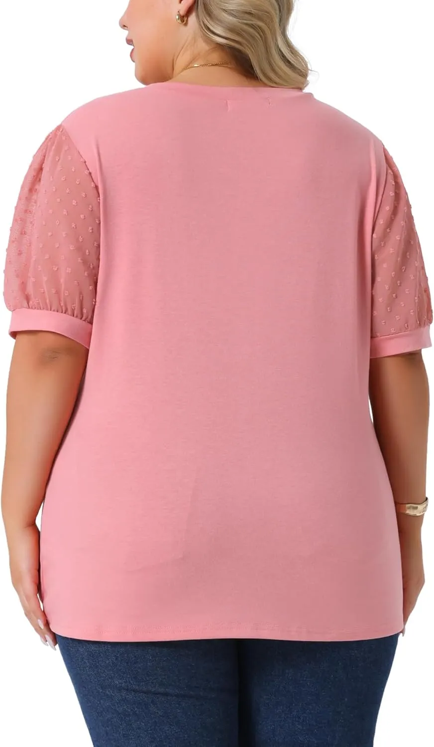 Agnes Orinda Plus Size Tops for Women V Neck Swiss Dots Puff Sleeve Shirts Loose Casual Blouses Tee Shirt
