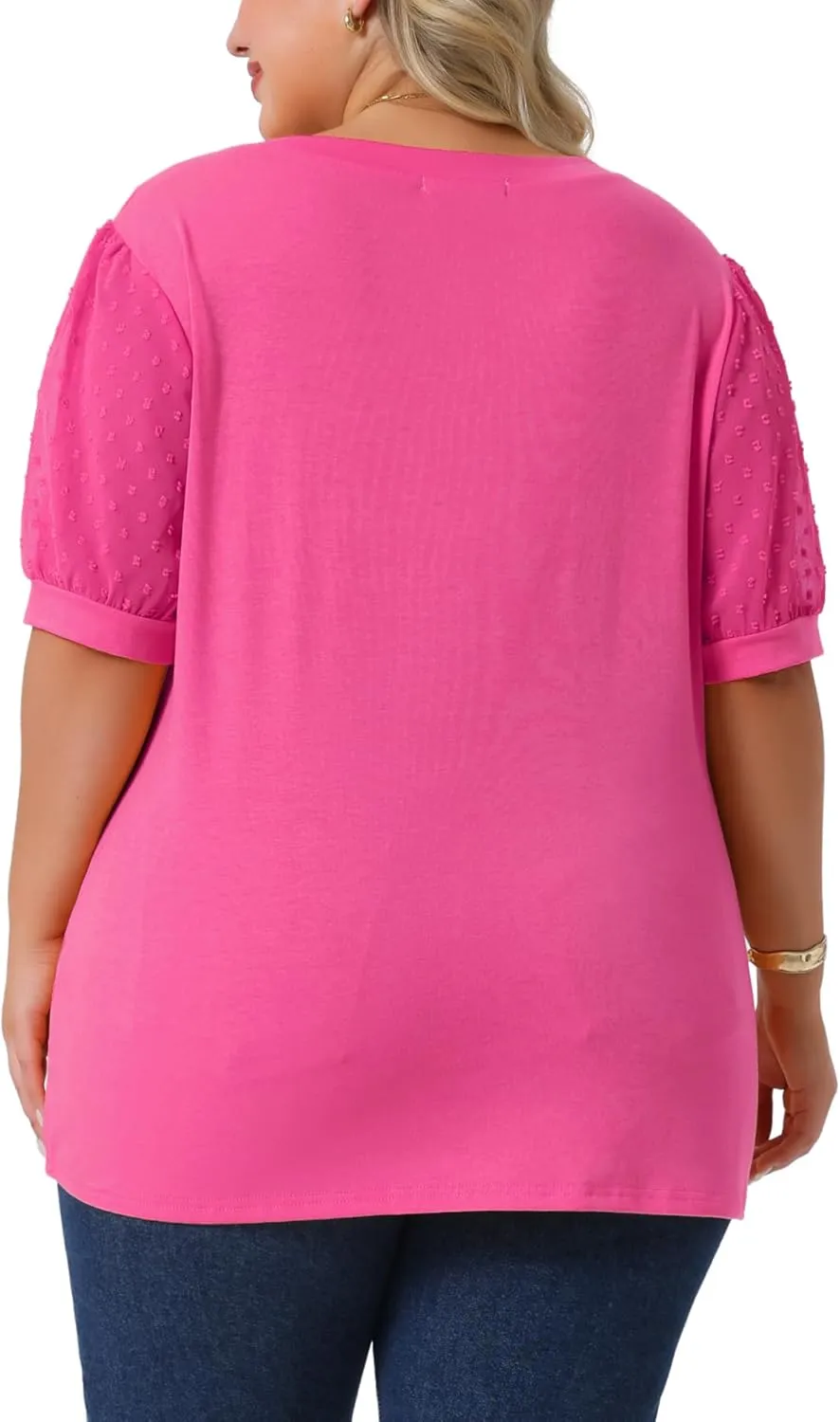 Agnes Orinda Plus Size Tops for Women V Neck Swiss Dots Puff Sleeve Shirts Loose Casual Blouses Tee Shirt