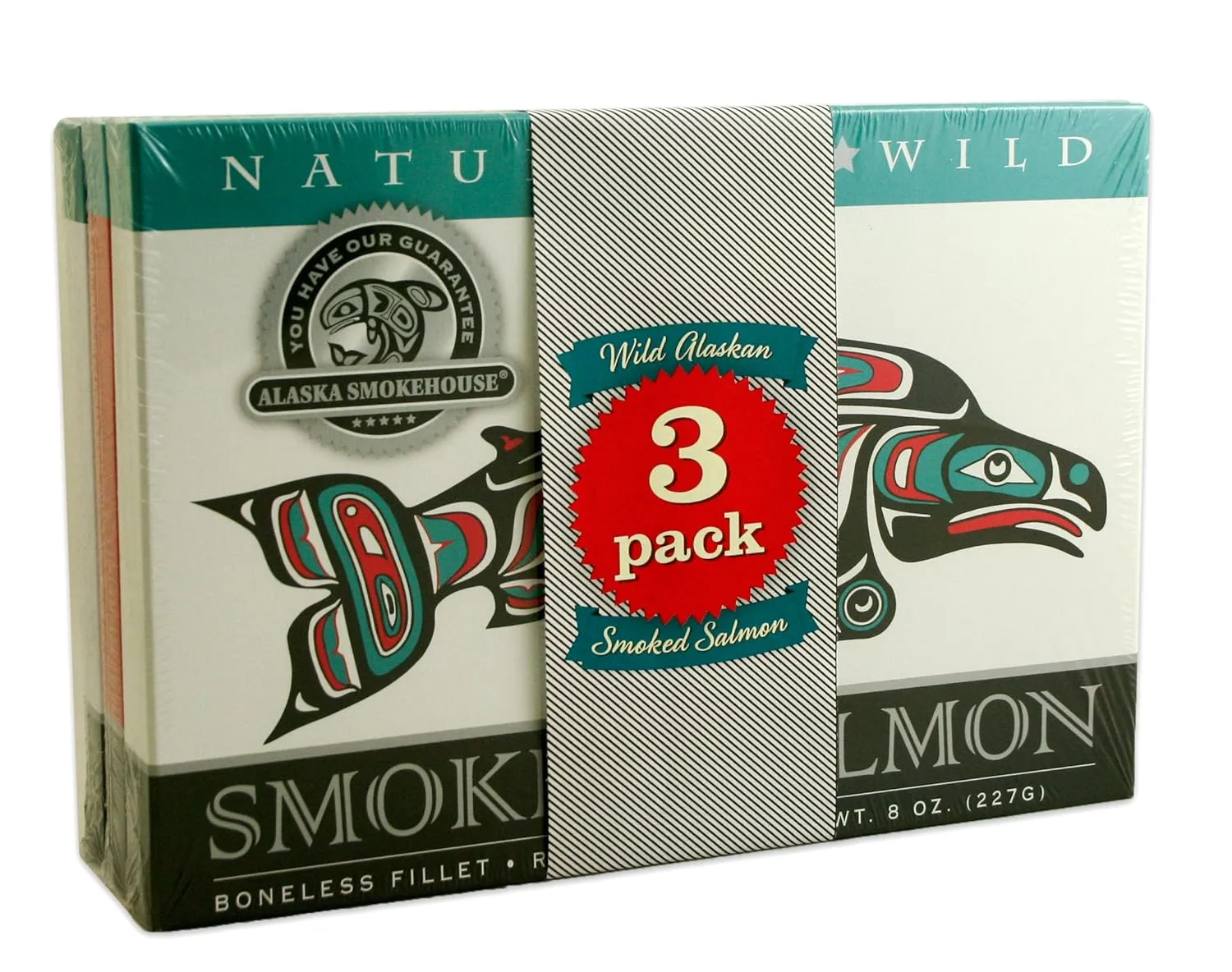 Alaska Smokehouse Jumbo Smoked Salmon (8 Oz), 3Count Variety Pack