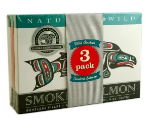 Alaska Smokehouse Jumbo Smoked Salmon (8 Oz), 3Count Variety Pack