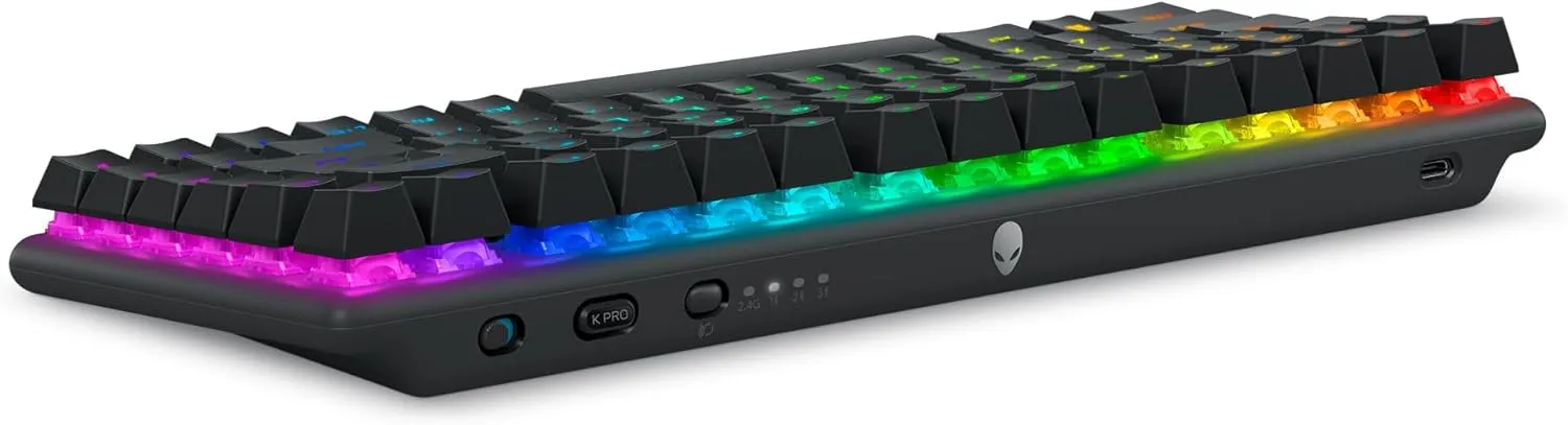 Alienware Pro Wireless Gaming Keyboard - Bluetooth 5.1/2.4 GHz Radio Frequency Connectivity, Linear Mechanical, Hot-swappable switches, Tri mode connectivity, Adjustable Height - Dark Side of the Moon