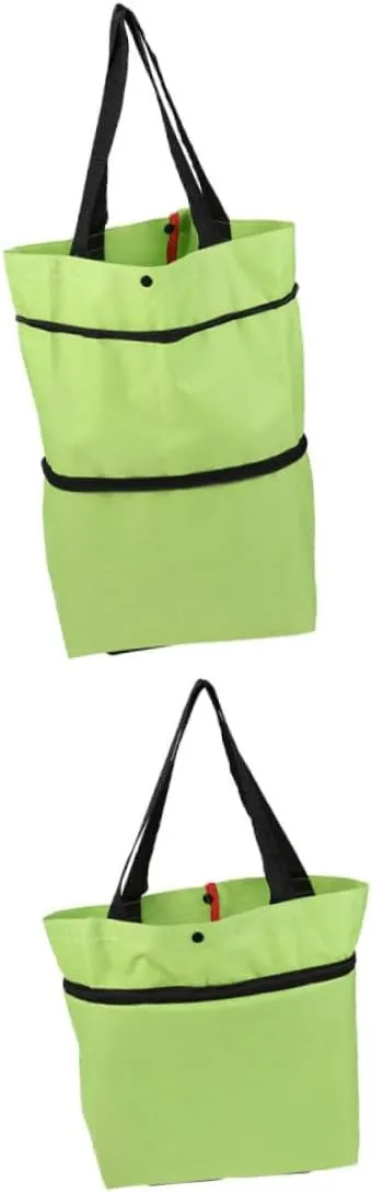 Alipis 2pcs Tugboat Bag Portable Shopping Cart Collapsible Cart Tote Bag Shopping Storage Pouches Green 600d Oxford Cloth