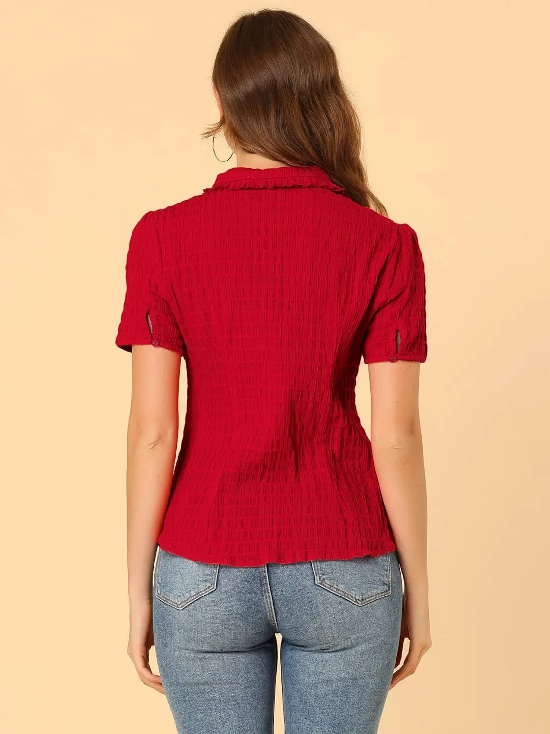 Allegra K Women's Sweet Peter Pan Collar Button Down Soft Shirt Blouse