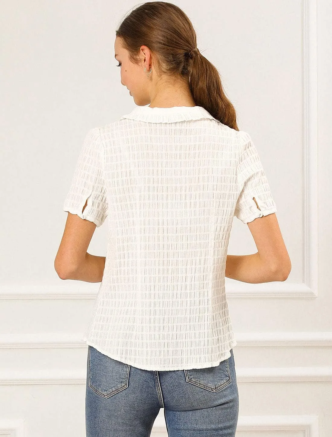 Allegra K Women's Sweet Peter Pan Collar Button Down Soft Shirt Blouse
