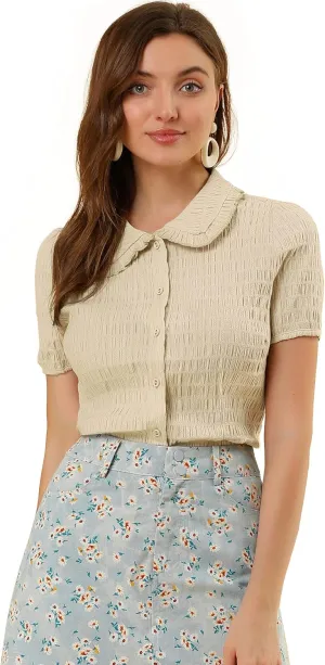 Allegra K Women's Sweet Peter Pan Collar Button Down Soft Shirt Blouse