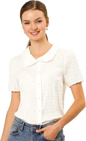 Allegra K Women's Sweet Peter Pan Collar Button Down Soft Shirt Blouse