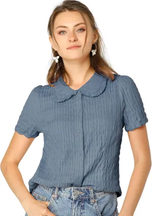 Allegra K Women's Sweet Peter Pan Collar Button Down Soft Shirt Blouse