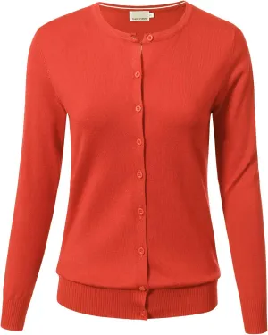 Allsense Women's Long-Sleeve Lightweight Crewneck Cardigan Sweater