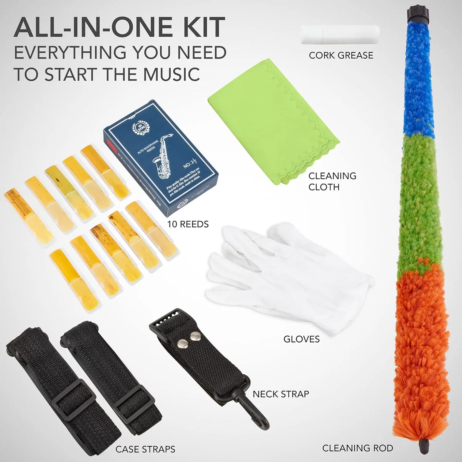 Alto Saxophone E Flat Brass Sax Kit, Professional Sound, Complete Accessories, Ideal for All Players, Includes Hard Case, 10 Extra Reeds, Strap, Gloves, Cleaning Kit & More, Antique Bronze