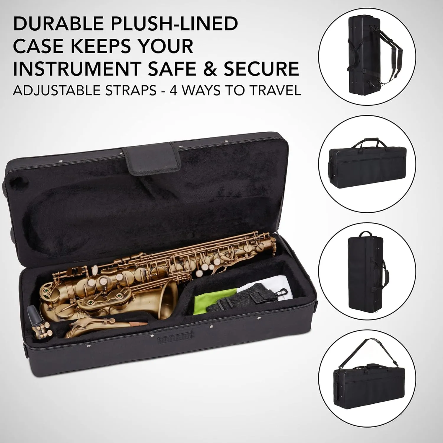 Alto Saxophone E Flat Brass Sax Kit, Professional Sound, Complete Accessories, Ideal for All Players, Includes Hard Case, 10 Extra Reeds, Strap, Gloves, Cleaning Kit & More, Antique Bronze