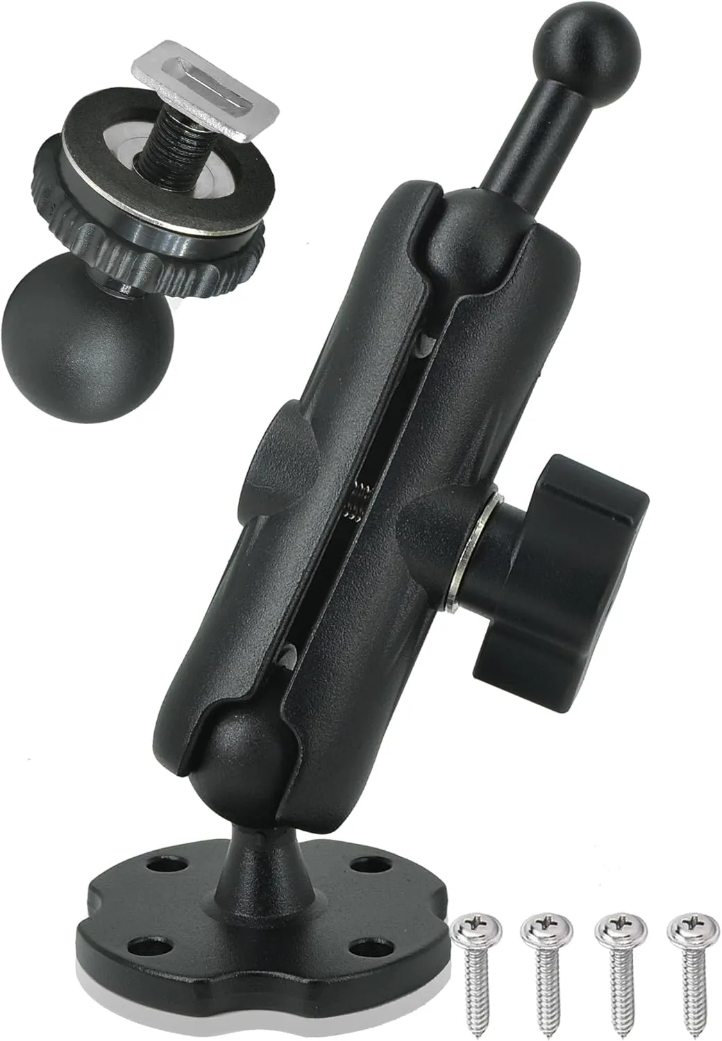 Aluminum GPS Mount, 17-25mm Ball Connector and T-Bolt Mount 2 in 1,Fit for Garmin GPS & Backup Camera Monitor, Heavy-Duty Drill Base, Arm with 25mm/1inch Ball Joint