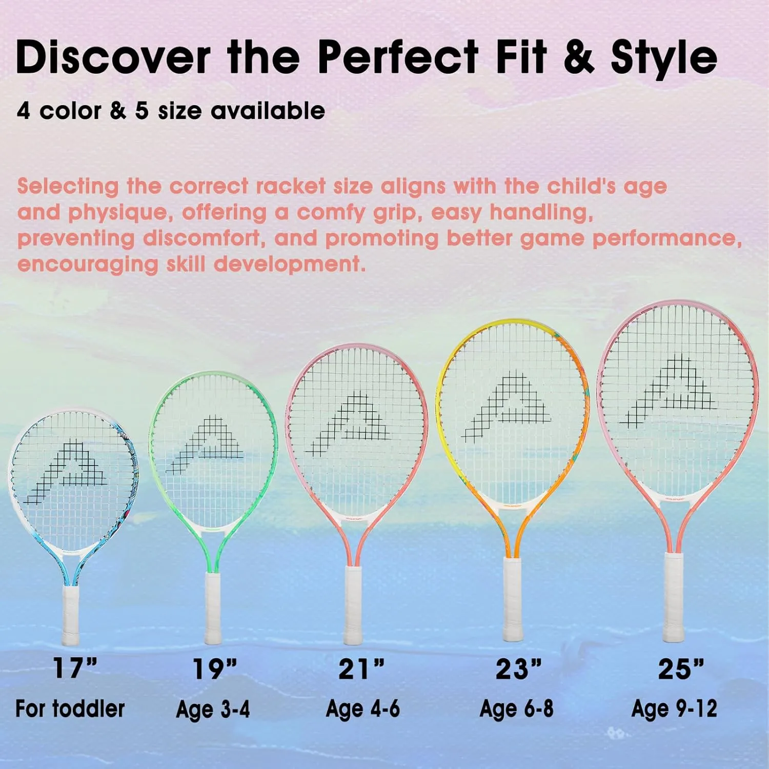 AMA SPORT Kids Tennis Racket for Junior Toddlers Starter Kit 17-25" Tennis Racquet for Girls and Boys with 420D Nylon Shoulder Strap Bag