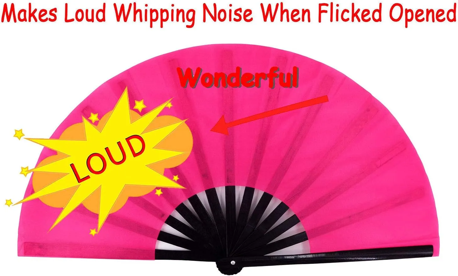 Amajiji Large Rave Fan Folding Hand Popping Fans for Line Dancing, Big Clacking Fans Clap Fan for Boots On The Ground Dance,Party,Decoration,Festival (Pink)