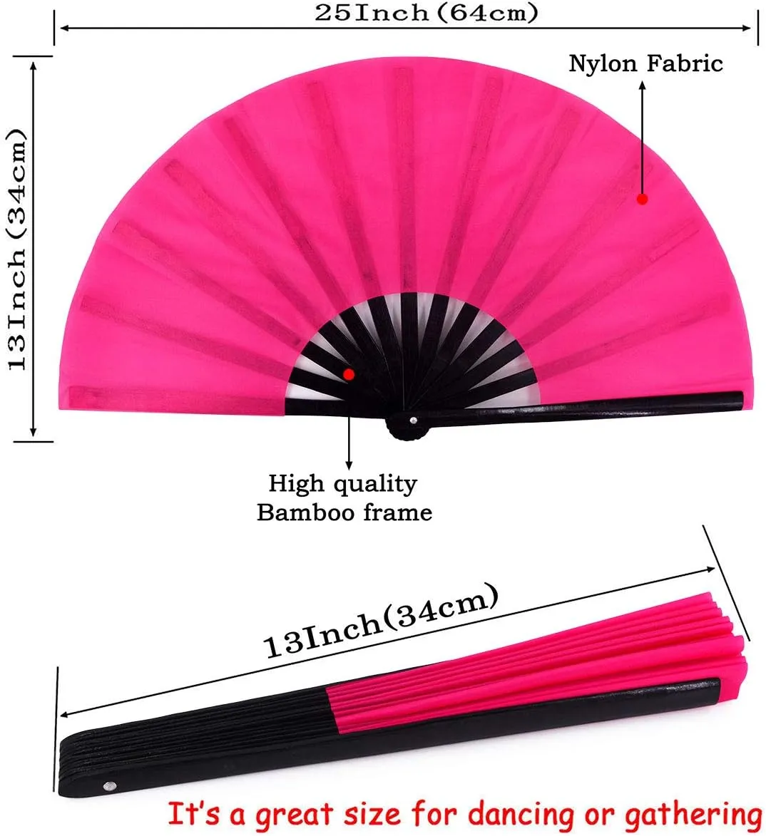Amajiji Large Rave Fan Folding Hand Popping Fans for Line Dancing, Big Clacking Fans Clap Fan for Boots On The Ground Dance,Party,Decoration,Festival (Pink)