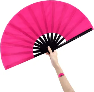 Amajiji Large Rave Fan Folding Hand Popping Fans for Line Dancing, Big Clacking Fans Clap Fan for Boots On The Ground Dance,Party,Decoration,Festival (Pink)