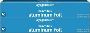 Amazon Basics Heavy Duty Aluminum Foil, 125 Sq Ft, Pack of 2