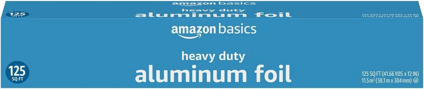 Amazon Basics Heavy Duty Aluminum Foil, 125 Sq Ft, Pack of 2