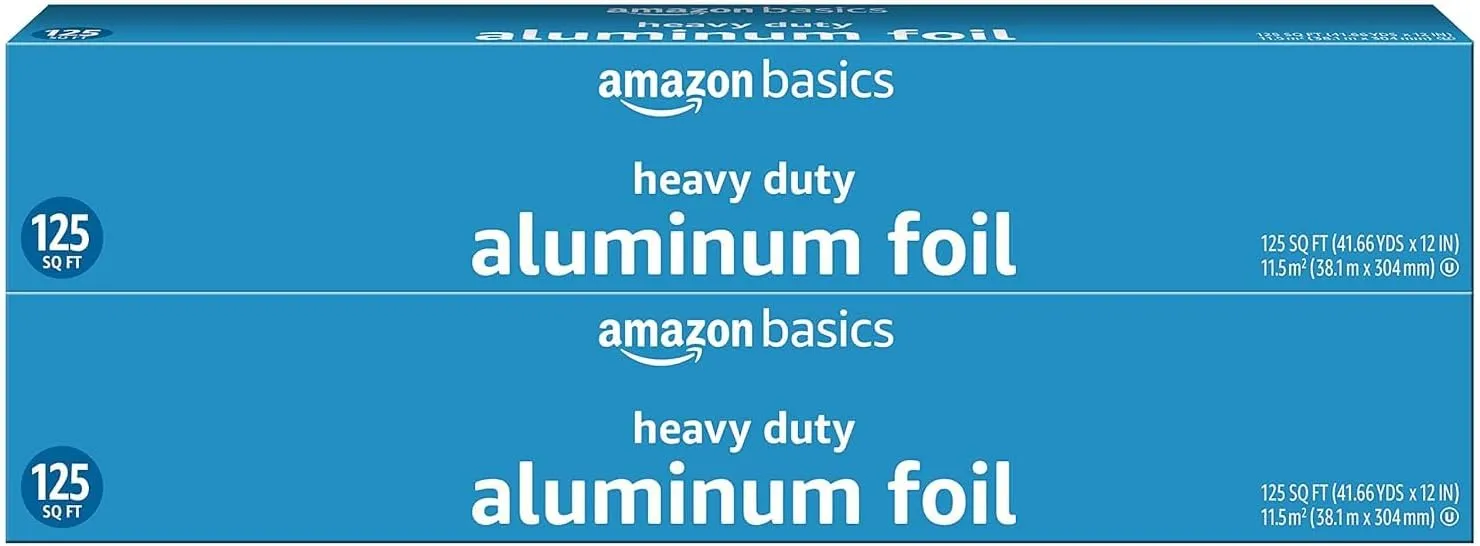 Amazon Basics Heavy Duty Aluminum Foil, 125 Sq Ft, Pack of 2