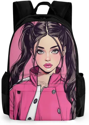 American Pink Woman Woman Art Daypack Backpack Polyester Multipurpose Anti-Theft Shoulder Bag Big Capacity Gym Outdoor Hiking Backpack With Smooth Zippers