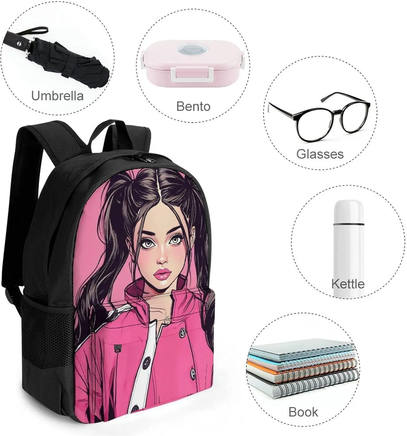 American Pink Woman Woman Art Daypack Backpack Polyester Multipurpose Anti-Theft Shoulder Bag Big Capacity Gym Outdoor Hiking Backpack With Smooth Zippers