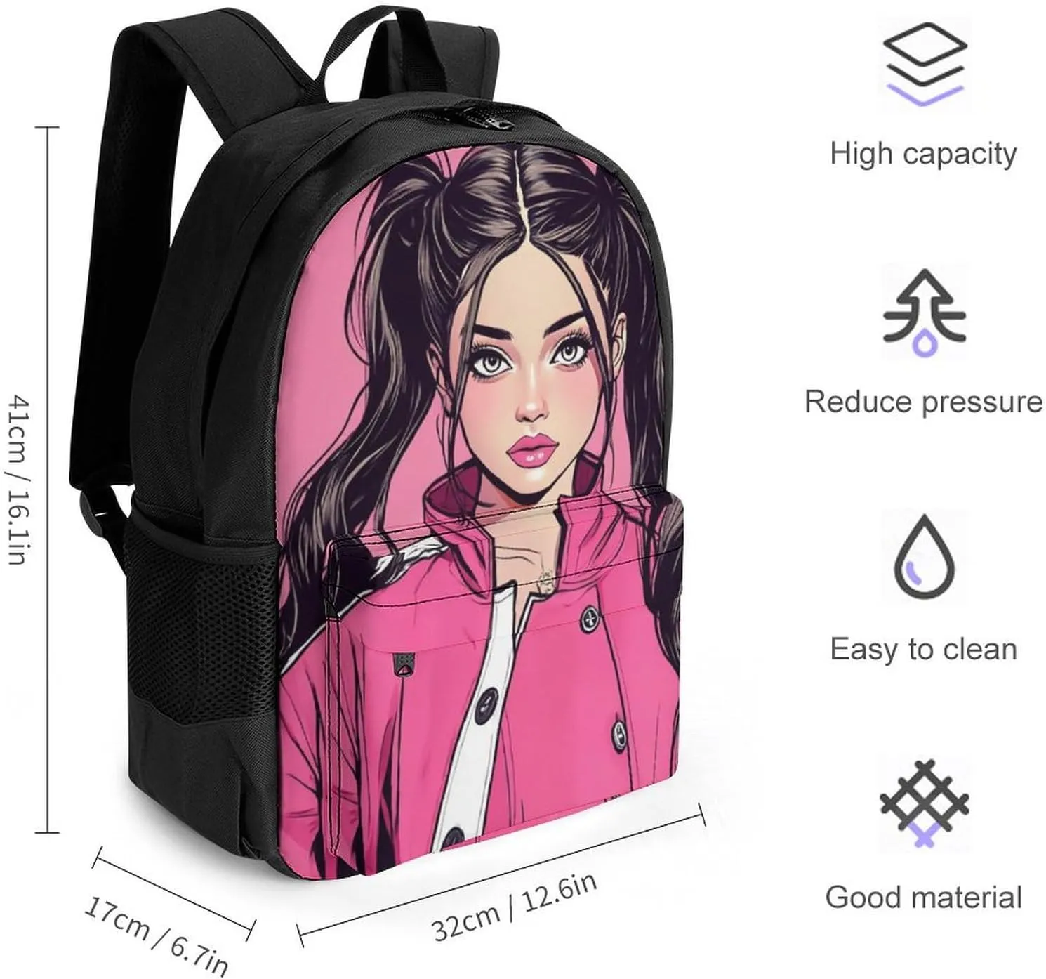 American Pink Woman Woman Art Daypack Backpack Polyester Multipurpose Anti-Theft Shoulder Bag Big Capacity Gym Outdoor Hiking Backpack With Smooth Zippers