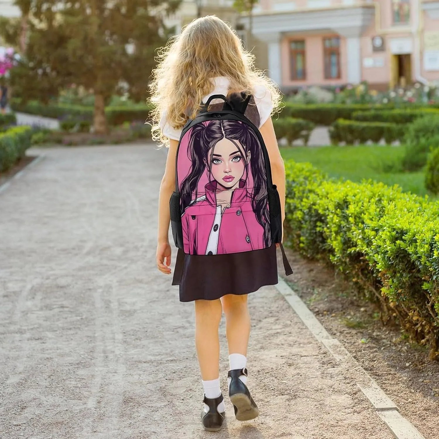 American Pink Woman Woman Art Daypack Backpack Polyester Multipurpose Anti-Theft Shoulder Bag Big Capacity Gym Outdoor Hiking Backpack With Smooth Zippers
