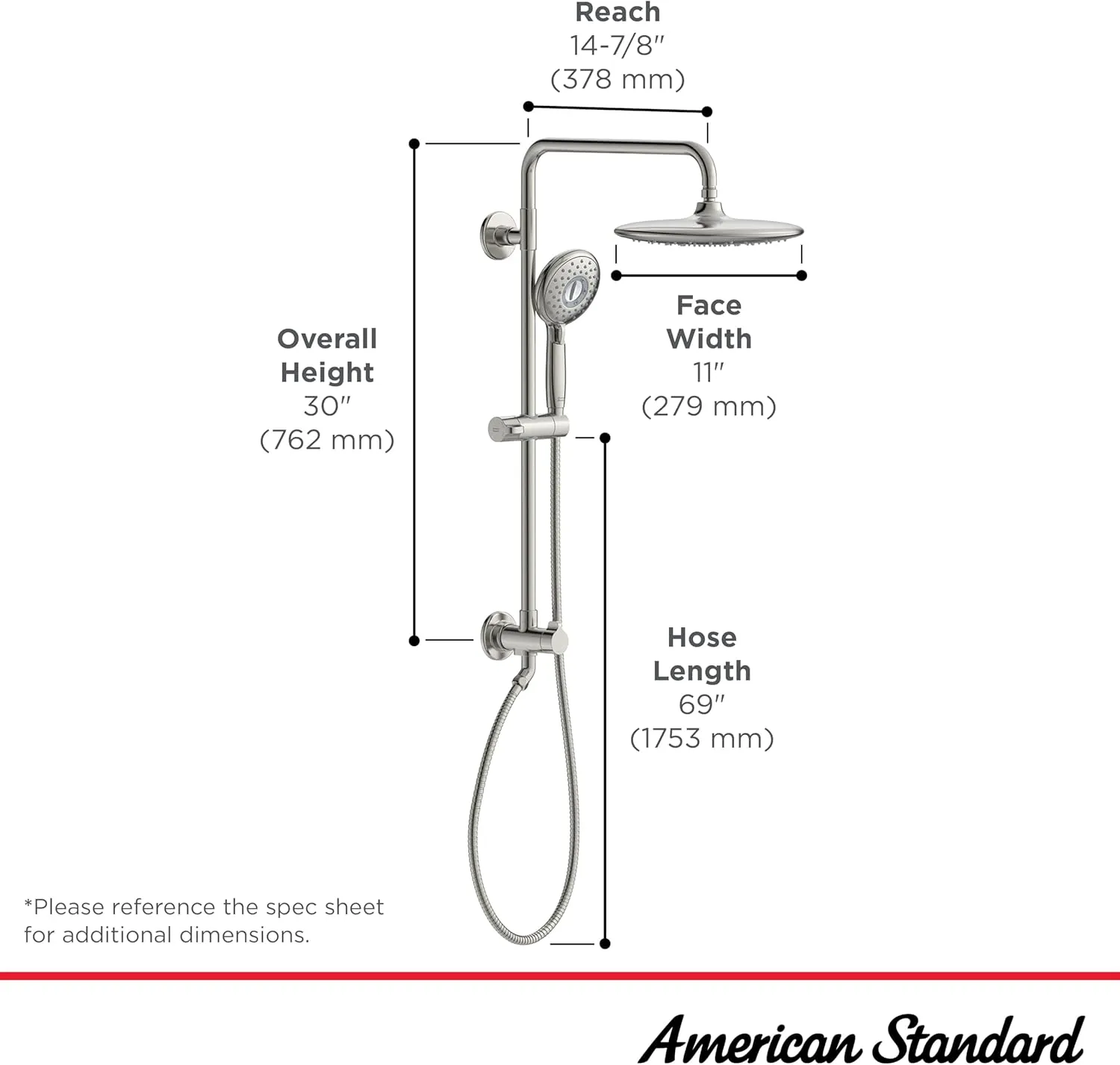 American Standard 102907GN00 Spectra Versa 24-Inch 4-Function Retrofit Shower System, 1.8 GPM, Brushed Cool Sunrise