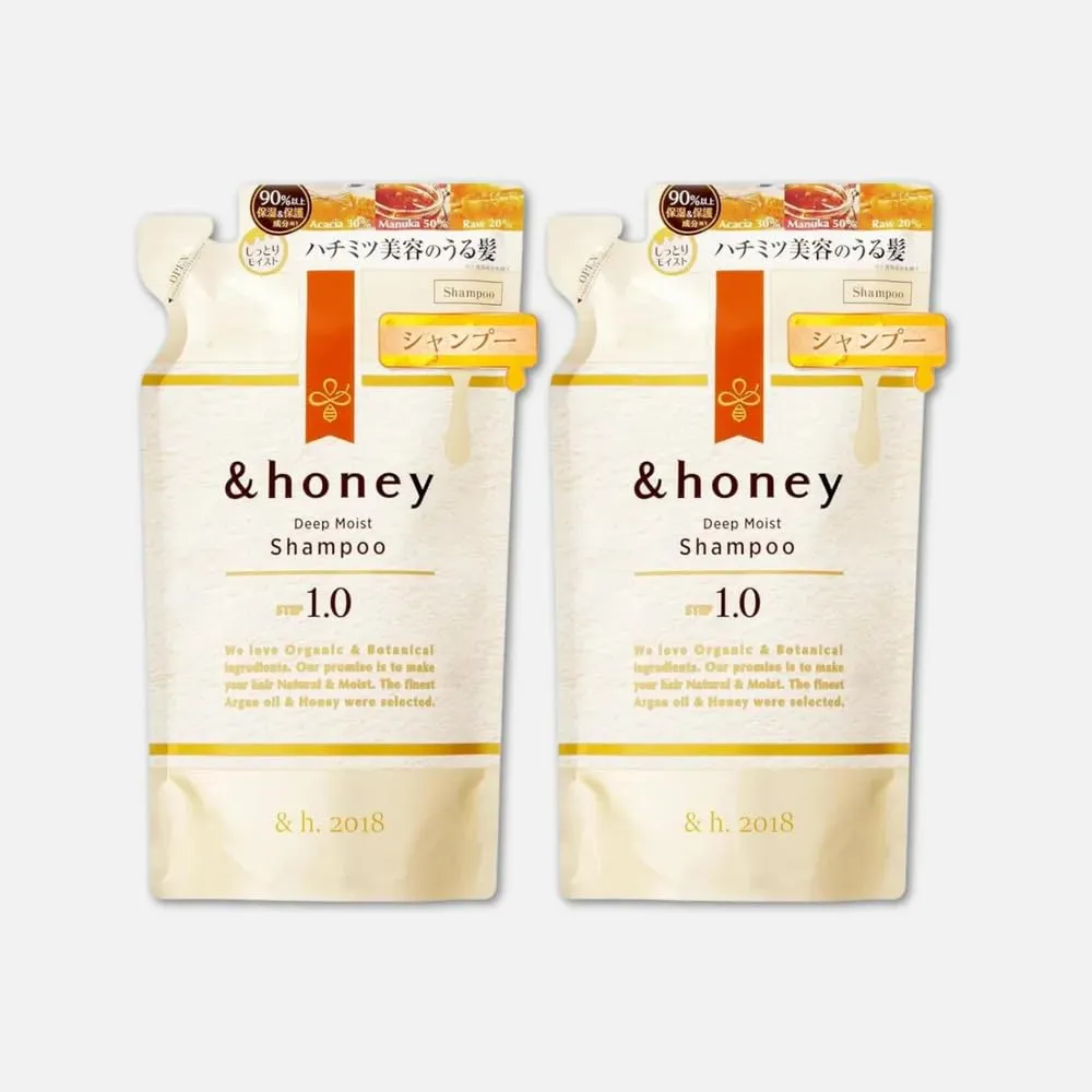 &-honey Deep Moist Shampoo Only Refill, 350ml Each, (Set of 2) Ultra Moisturizing Organic Formula,Perfect for Straight and Dry Hair