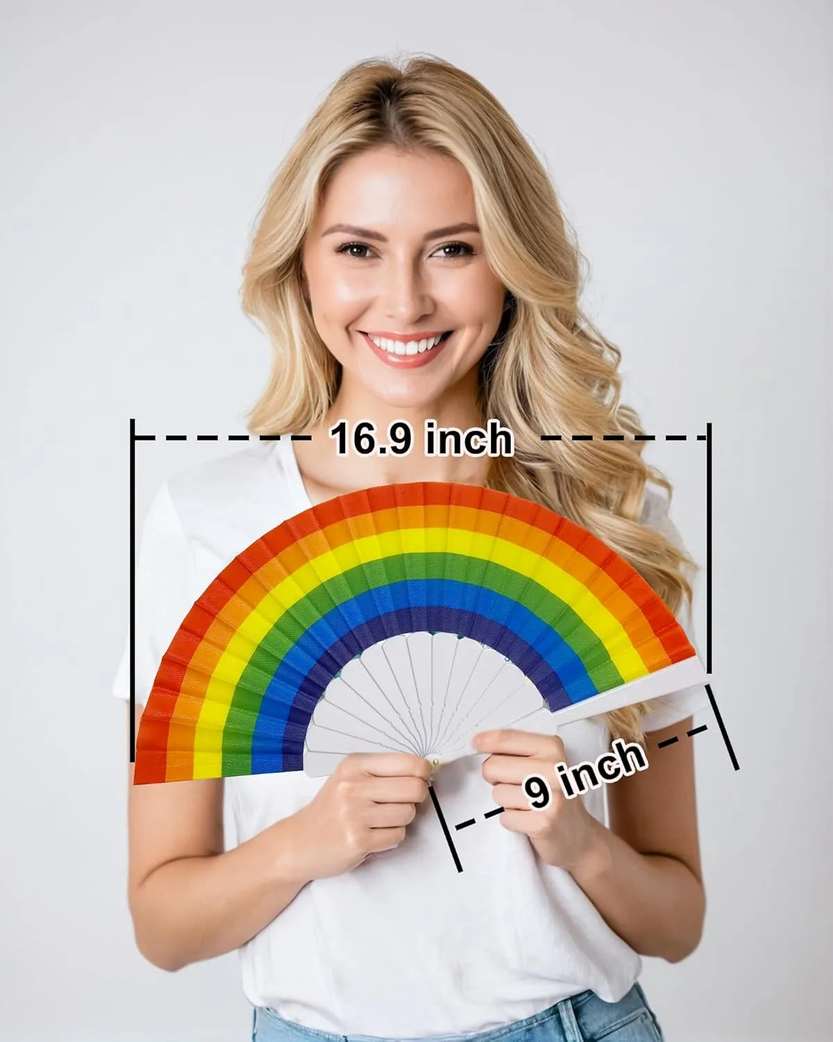 AMS 10pcs Rainbow Hand Fans, Pride Folding Hand Fan, Colorful Hand Held Fan, Plastic Folding Fan for Music Festival Events and Dance Supplies (White, 10pcs)