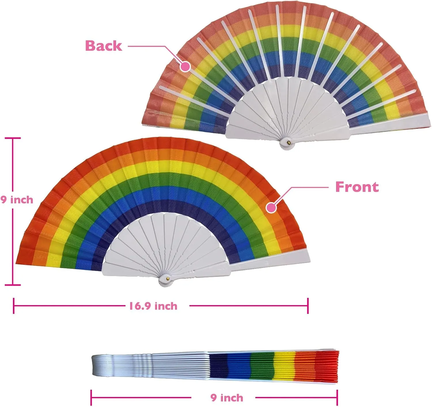 AMS 10pcs Rainbow Hand Fans, Pride Folding Hand Fan, Colorful Hand Held Fan, Plastic Folding Fan for Music Festival Events and Dance Supplies (White, 10pcs)