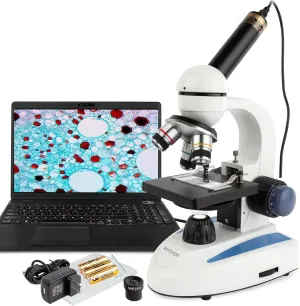 AmScope M158 Series 360-Degree Rotating Monocular Head Compound Microscope - 40X-1000X Magnification - Includes LED Light and USB 2.0 Digital Camera