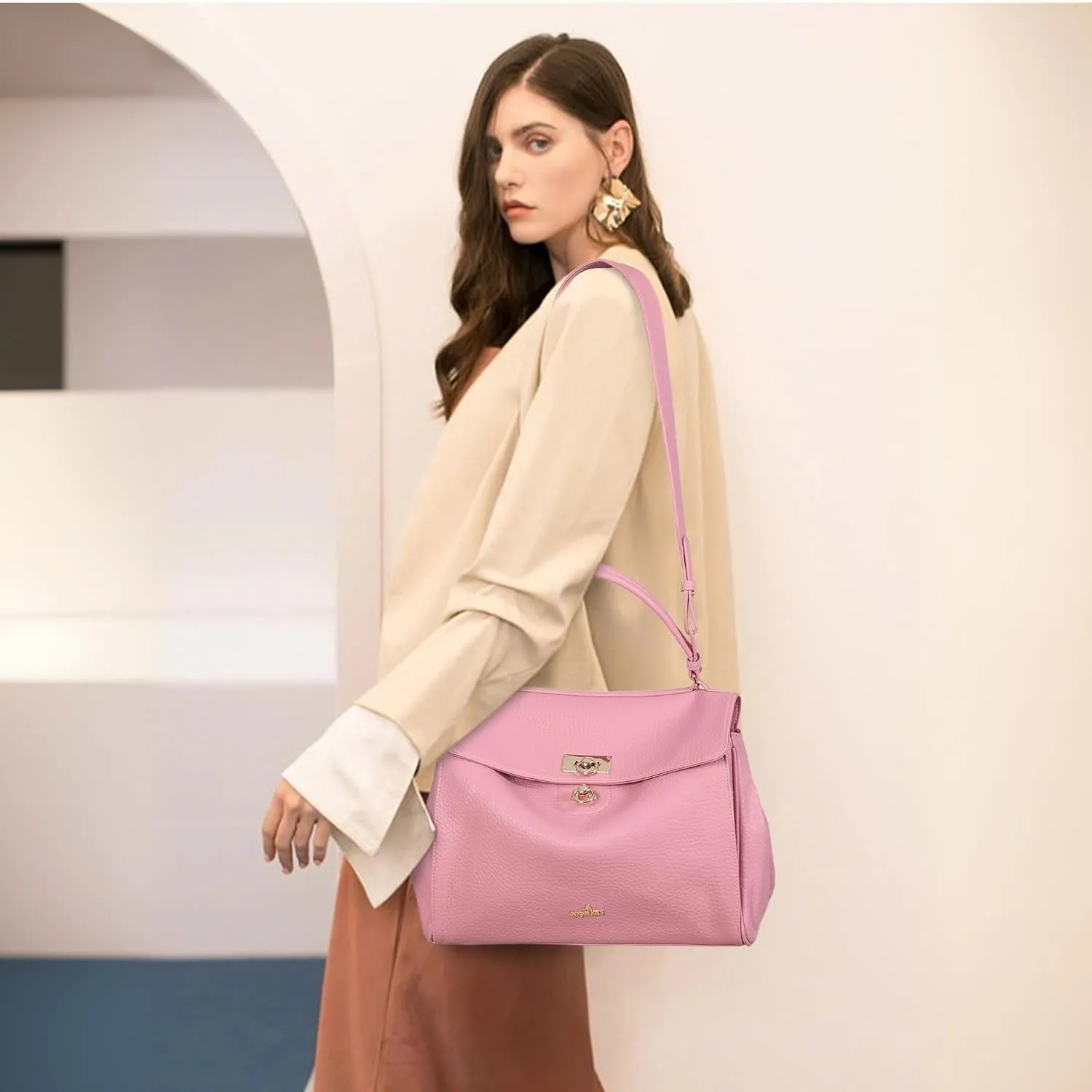 Angel Kiss Satchel Purses and Handbags for Women Soft Vegan Leather Tote Shoulder Bag Top Handle with Crossbody Strap