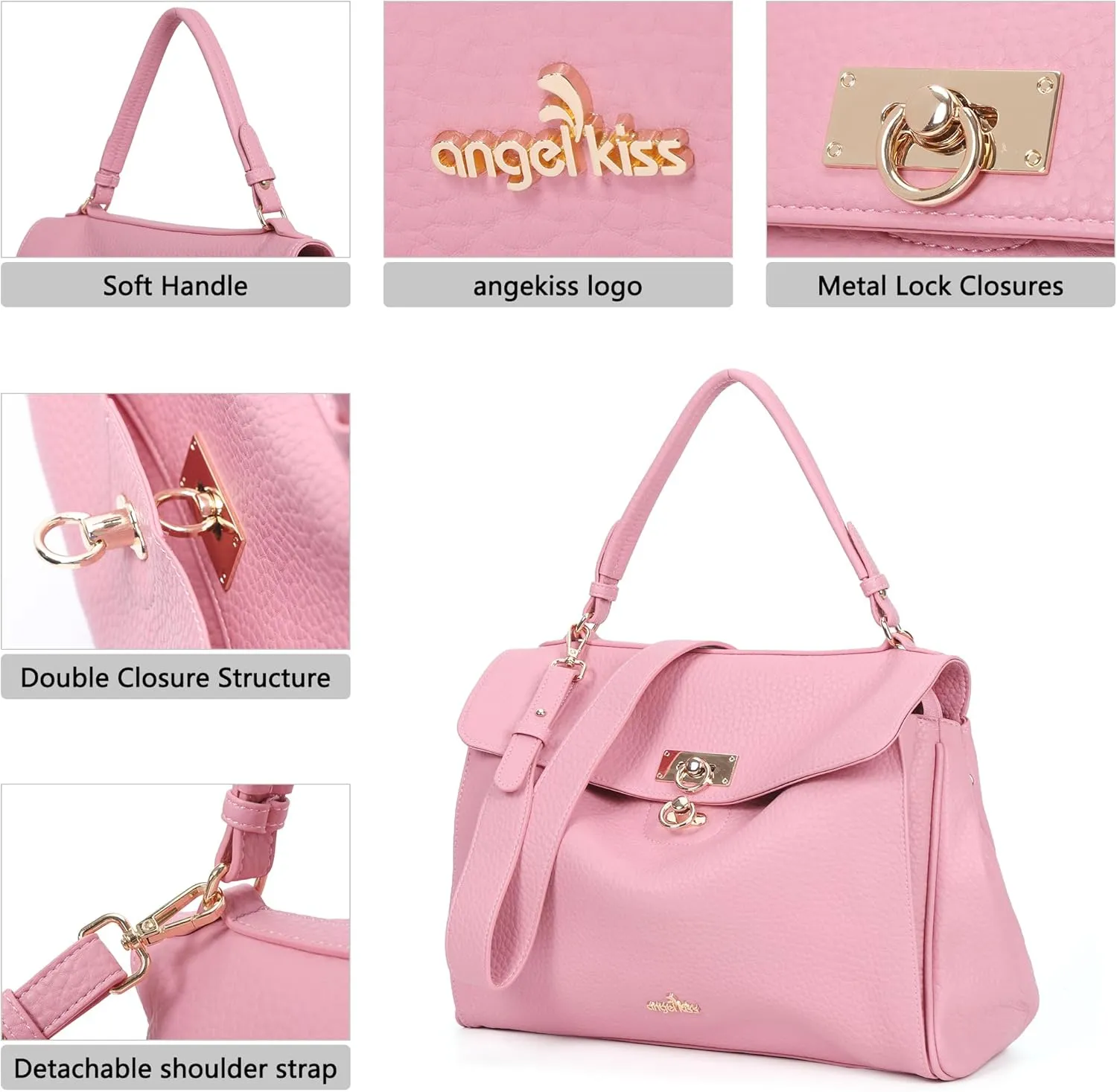 Angel Kiss Satchel Purses and Handbags for Women Soft Vegan Leather Tote Shoulder Bag Top Handle with Crossbody Strap