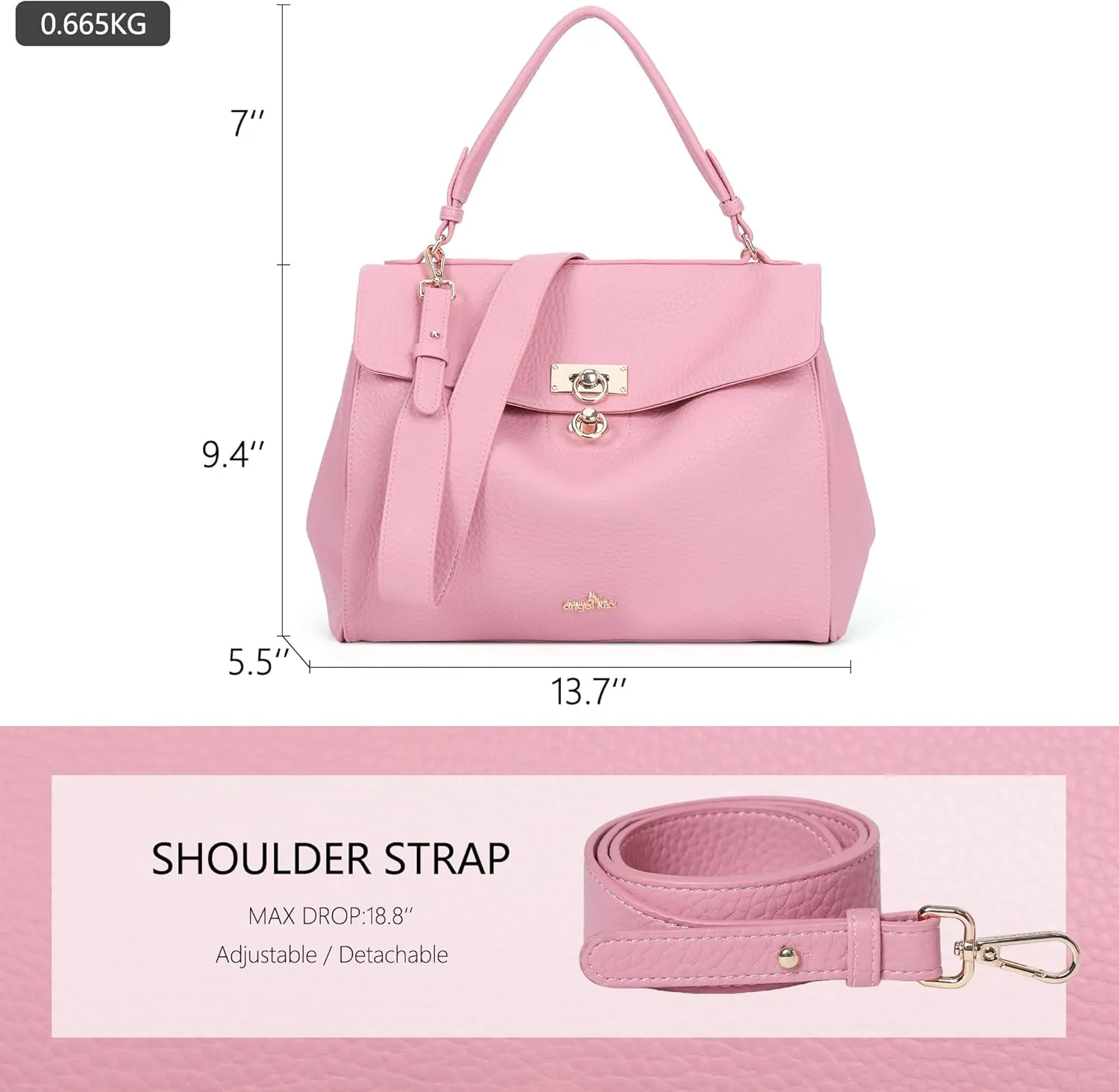 Angel Kiss Satchel Purses and Handbags for Women Soft Vegan Leather Tote Shoulder Bag Top Handle with Crossbody Strap