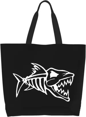 Anger Fish Skeletons Canvas Tote Bags for Women, Ladies Shoulder Handbags Large Purse Lightweight Foldable Reusable Shopping Bag with Pockets for Work, Travel, 15.7x19.7in