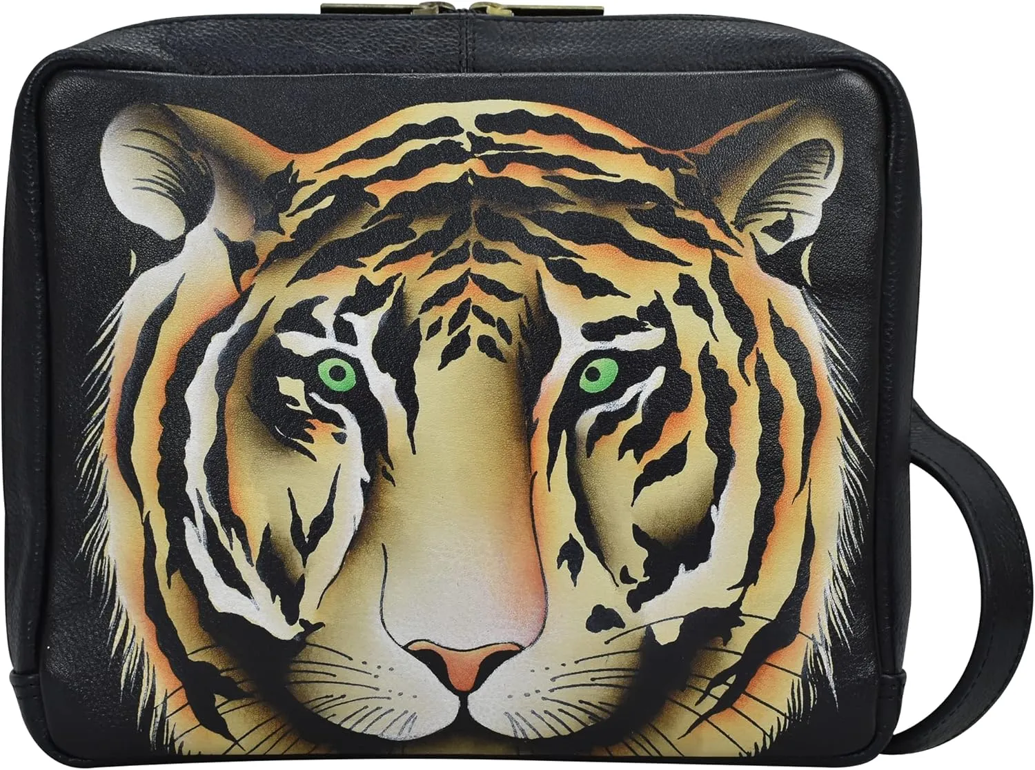 Anna by Anuschka Hand Painted Women’s Leather Wide Organizer Satchel, Bengal Tiger
