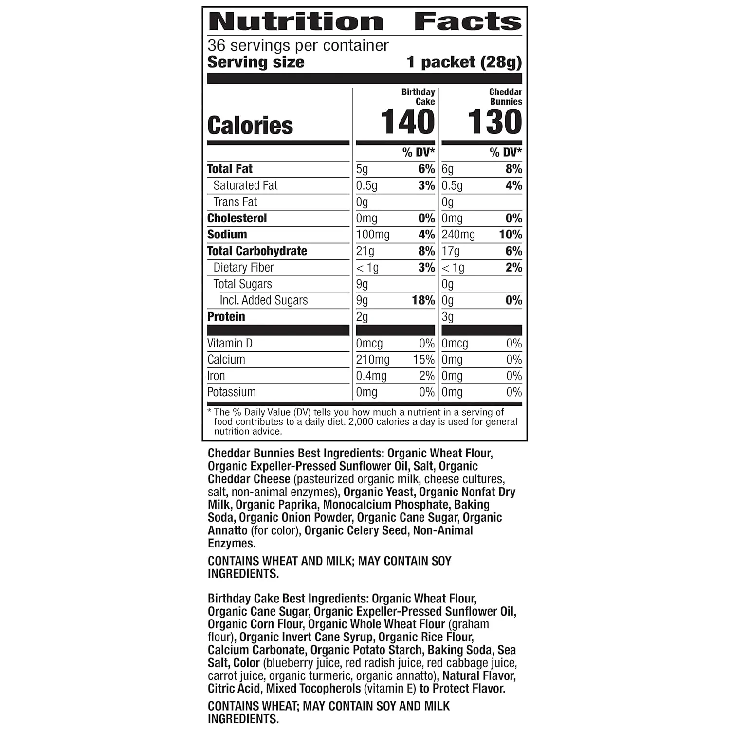 Annie's Organic Birthday Cake Bunny Grahams and Cheddar Bunnies Snack Pack 36 Count, 36 oz