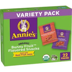 Annie's Organic Bunny Fruit Snacks, Variety Pack, Gluten Free Snack, 22 ct, 15.4 oz