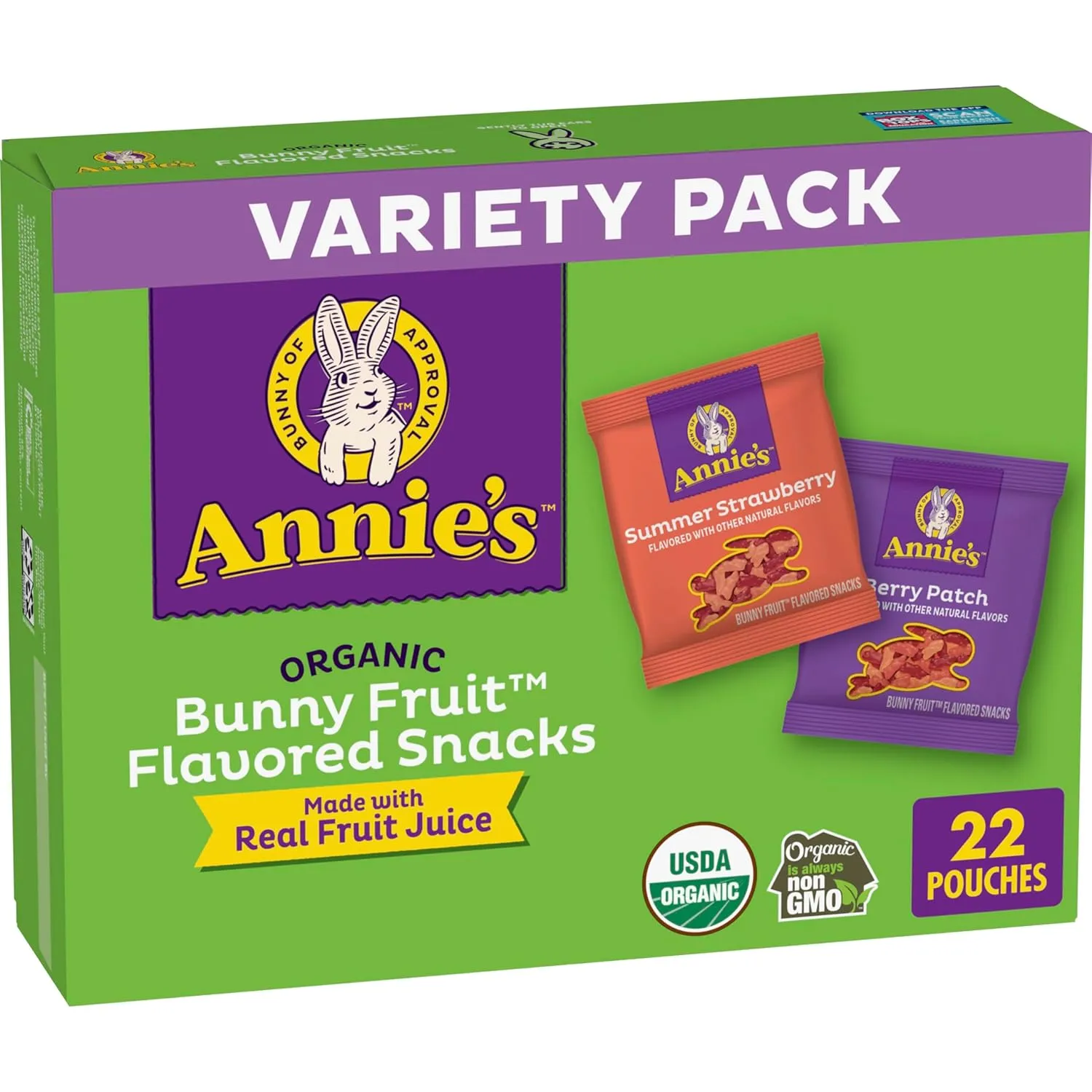 Annie's Organic Bunny Fruit Snacks, Variety Pack, Gluten Free Snack, 22 ct, 15.4 oz