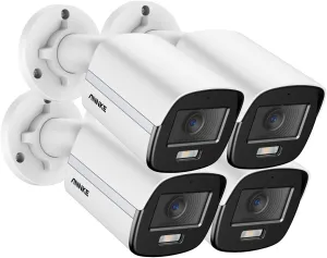 ANNKE 3K Add-On Security Bullet Camera with Full Color Night Vision, 4pcs 4-in-1 TVI/AHD/CVI/CVBS CCTV Surveillance Cam with Built-in Mic, 2.8mm Lens, IP67 Weatherproof, (Cable & Adapter Included)