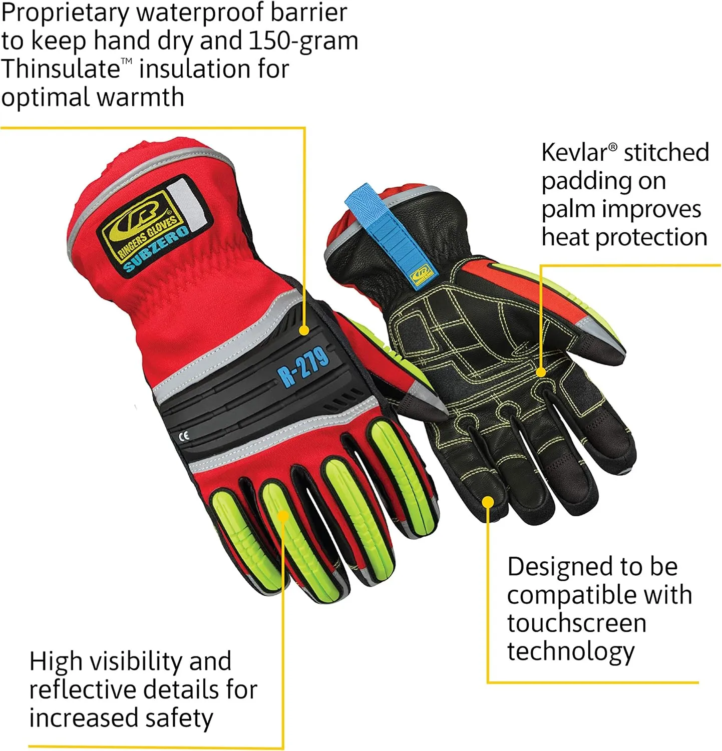 Ansell RINGERS R-279 Thermal Insulated Waterproof Industrial Impact Protection Gloves for Construction, Mining, Size 11, Red & Black (1 Pair)