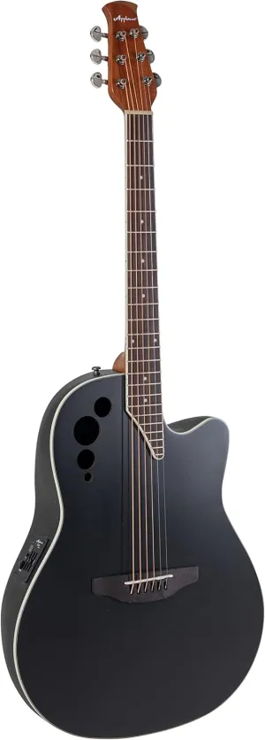 Applause Elite Electro Acoustic Guitar Medium Body Depth Cutaway, Right, AE44-5S Black Satin, AE44-5S NEU (AB24-5S)