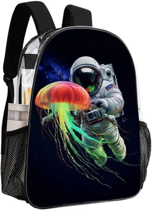 Astronaut Space Trippy Galaxy Planet Colorful Jellyfish Backpack Transparent Anti-Theft Multipurpose Bookbag Large Capacity Laptop Book Bag Rucksack With Side Pockets