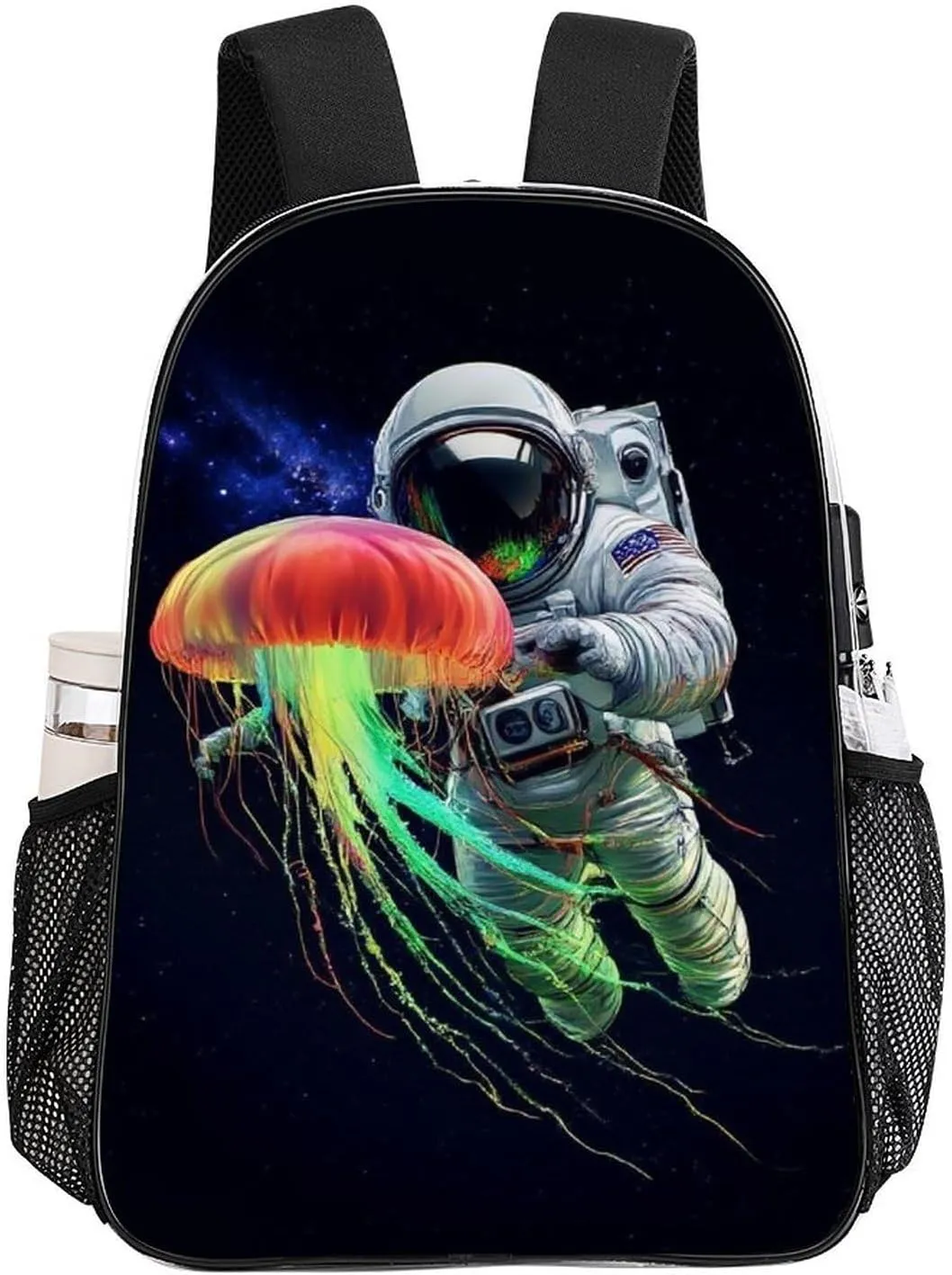 Astronaut Space Trippy Galaxy Planet Colorful Jellyfish Backpack Transparent Anti-Theft Multipurpose Bookbag Large Capacity Laptop Book Bag Rucksack With Side Pockets