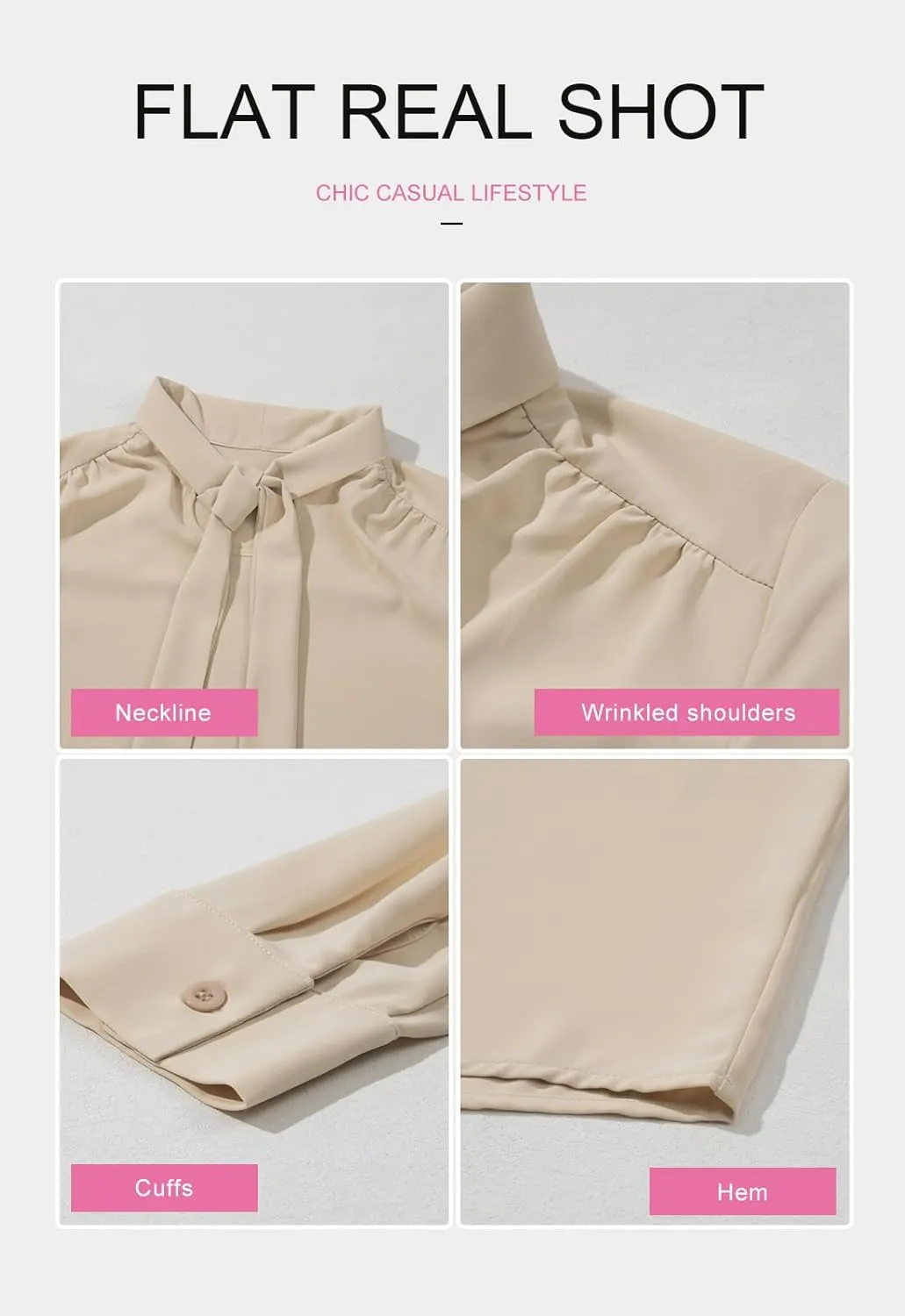 Astylish Women's Bow Tie Neck Long Sleeve Dressy Elegant Office Work Blouse Shirt Tops