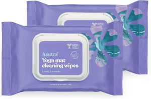 ASUTRA Yoga Mat Cleaning Wipes (Lovely Lavender), 2 Pouches (30 Wipes Each) - No Slippery Residue, Deep-Cleansing for Fitness Gear & Gym Equipment