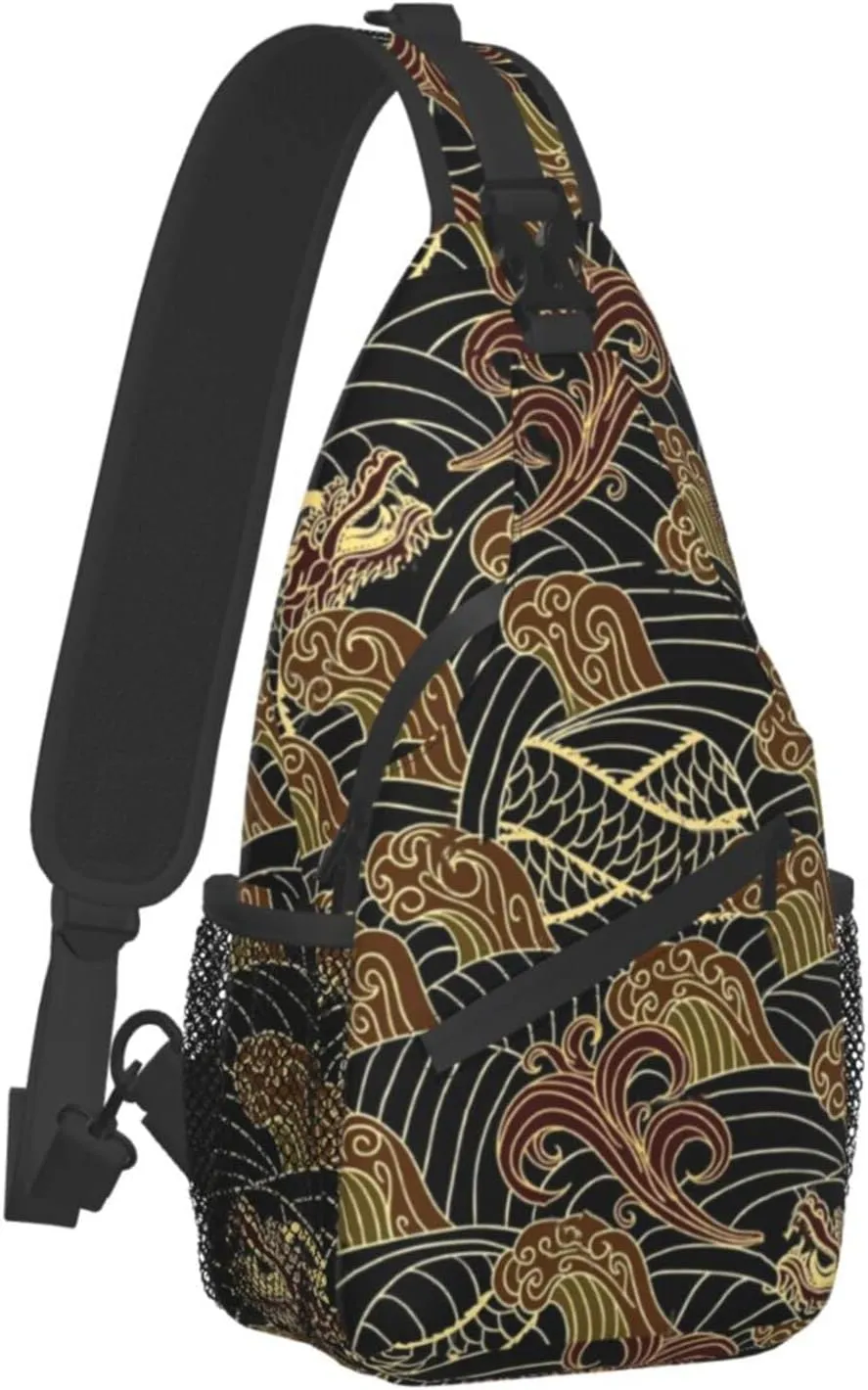 ASYG Dragon Pattern Sling Bag Crossbody Chest Daypack Casual Backpack Cool Shoulder Bag For Travel Hiking Sport Gym